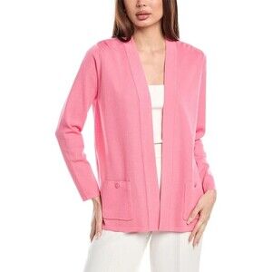 Anne Klein Women's Malibu Long Sleeves Open-Front Patch pockets Cardigan Pink M